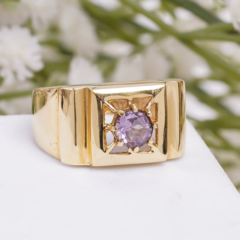 Amethyst Gemstone Men's & Women's Signet Handcrafted Ring