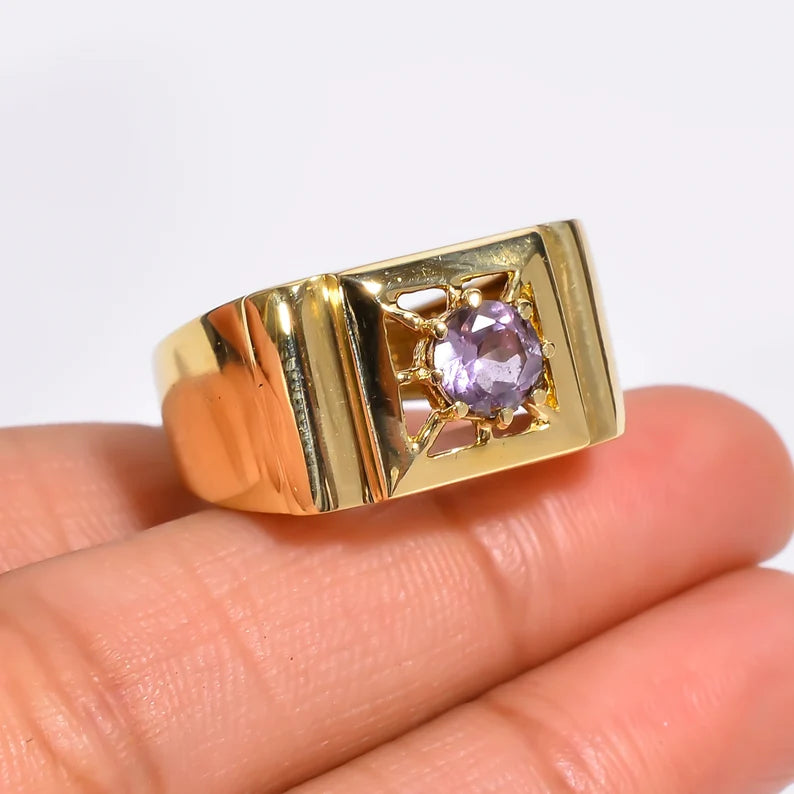 Amethyst Gemstone Men's & Women's Signet Handcrafted Ring
