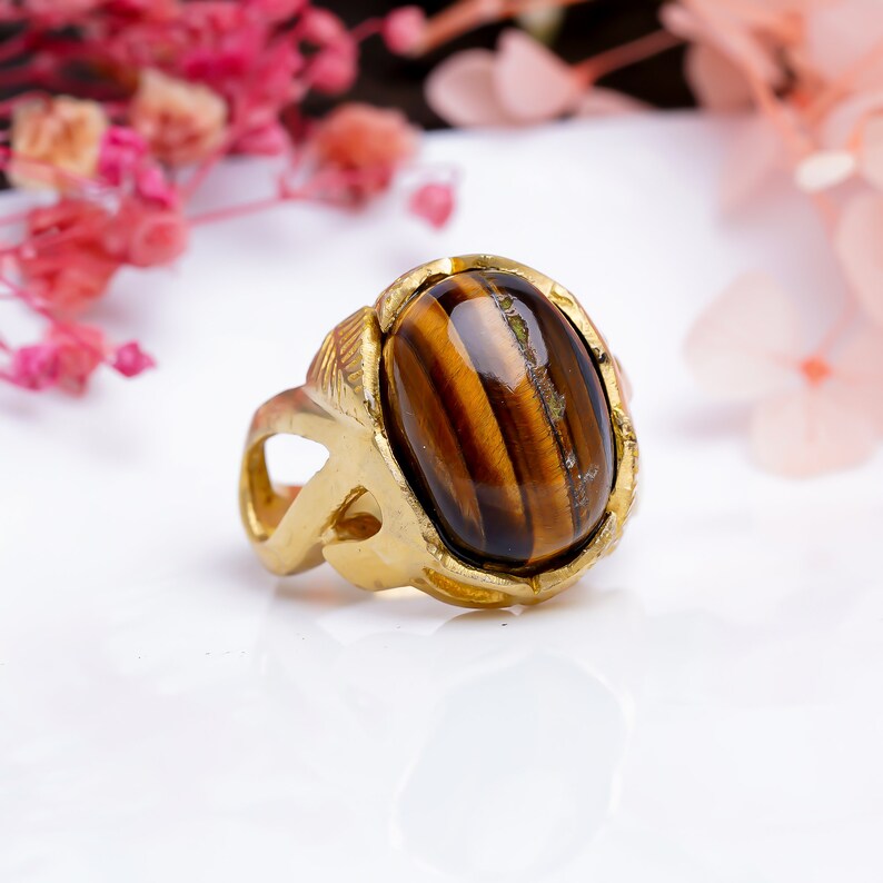 Natural Gemstone Handcrafted Tiger's Eye Antique Ring