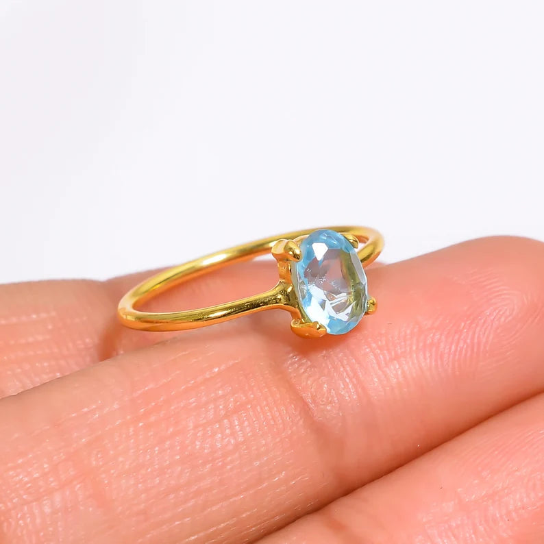 Natural Blue Topaz Gemstone Women's Birthstone Handcrafted Ring