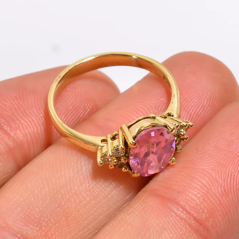 Cubic Zirconia Natural Gemstone Women's Handcrafted Ring
