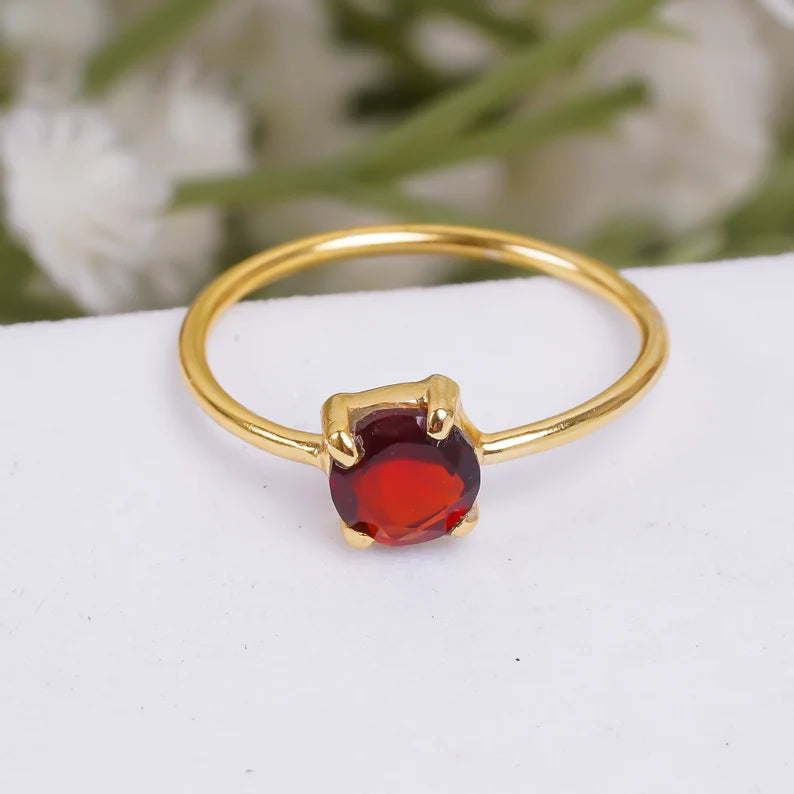 Garnet Women's Gemstone Minimalist Birthstone Ring