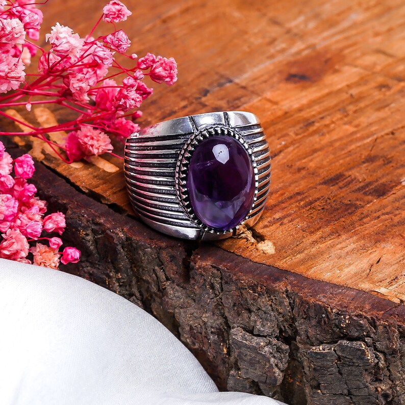 Amethyst Natural Gemstone Handcrafted Signet Ring