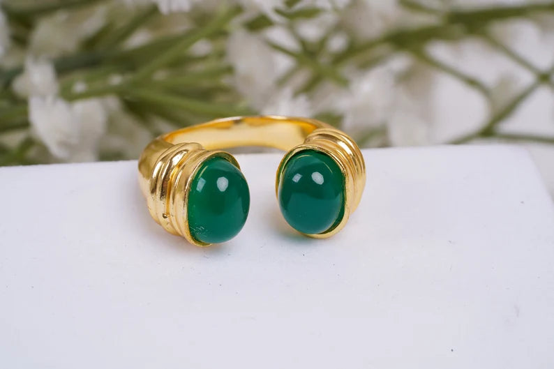 Green Onyx Adjustable Minimalist Natural Gemstone Ring