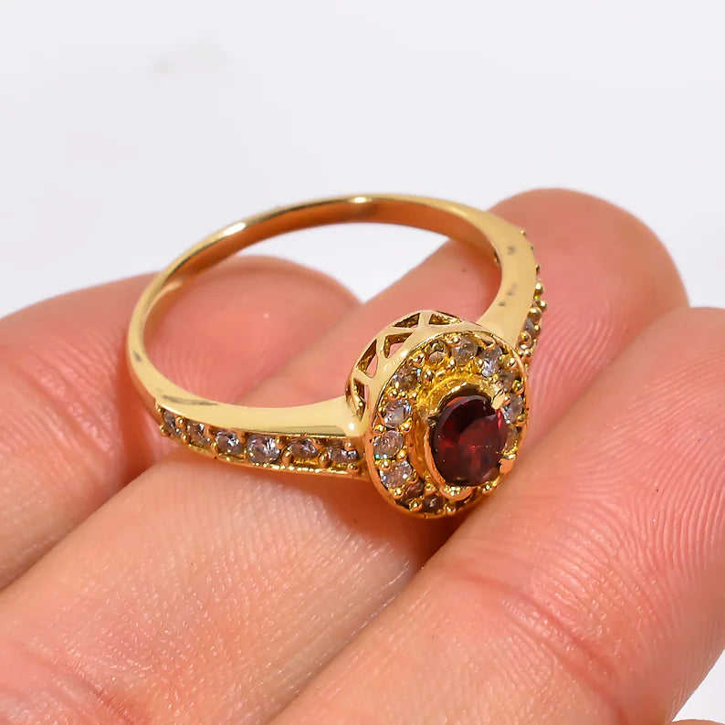 Garnet And Cubic Zirconia Women's Handcrafted Engagement Ring