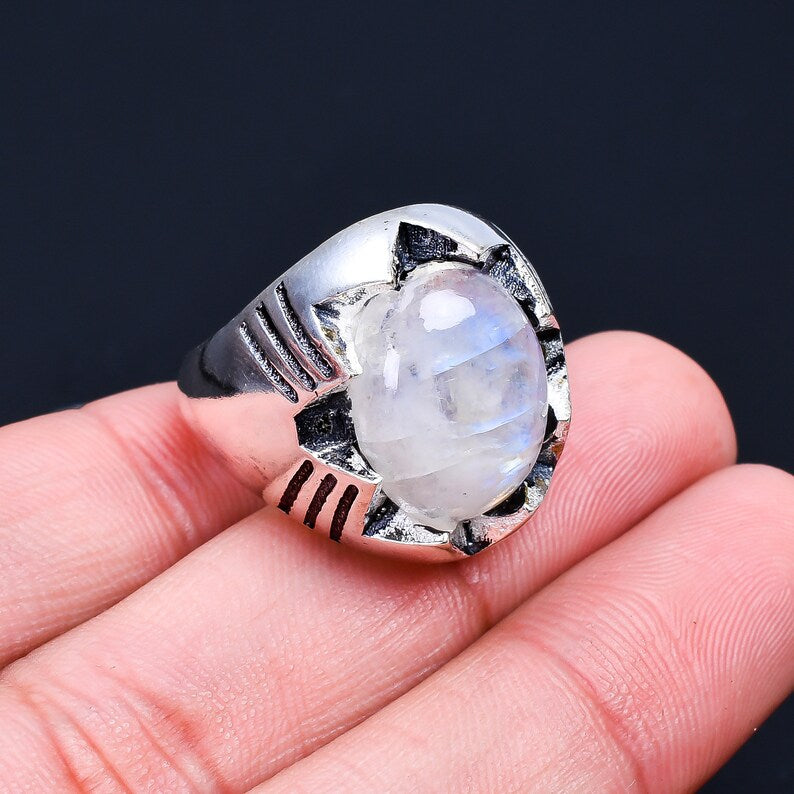 Rainbow Moonstone Handcrafted Statement Natural Gemstone Ring