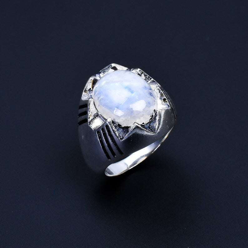 Rainbow Moonstone Handcrafted Statement Natural Gemstone Ring