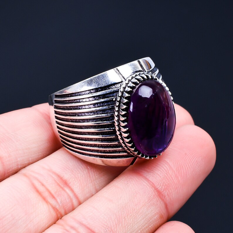 Amethyst Natural Gemstone Handcrafted Signet Ring
