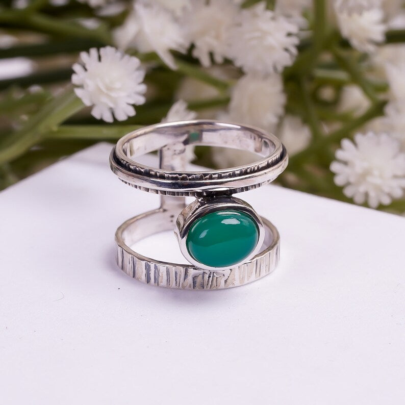 Green Onyx Statement Handcrafted Natural Gemstone Ring