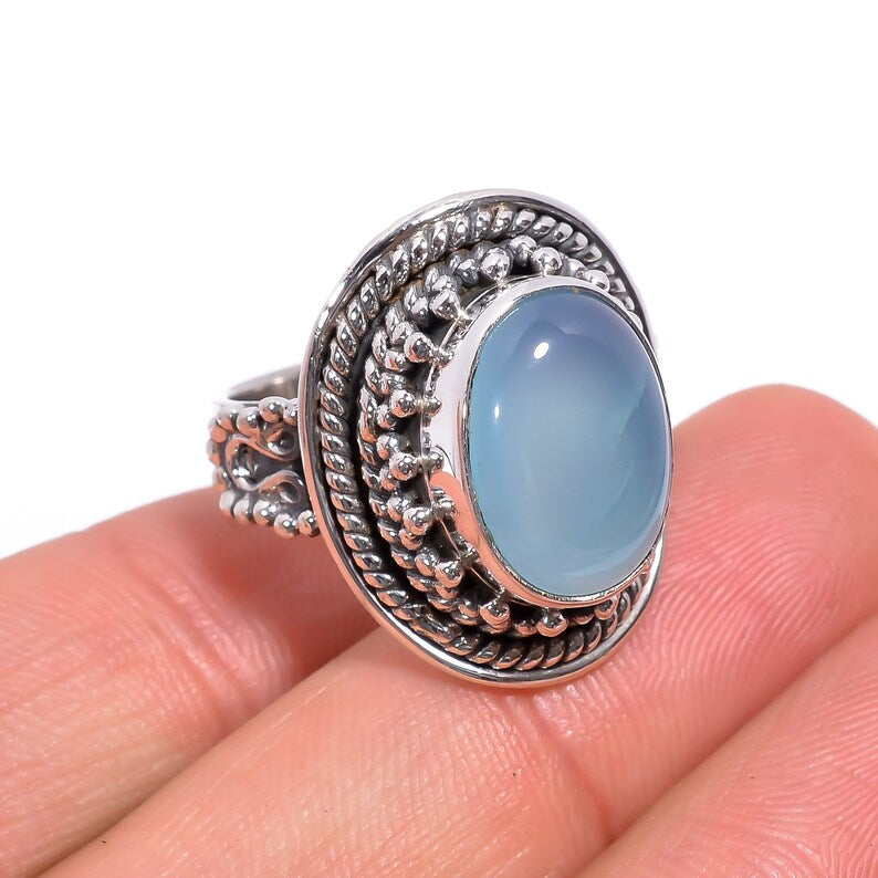 Chalcedony Natural Gemstone Dainty Handcrafted Ring