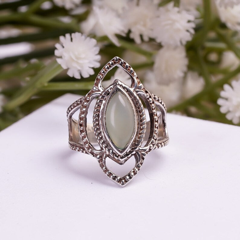 Aqua Chalcedony Natural Gemstone Handcrafted Statement Ring