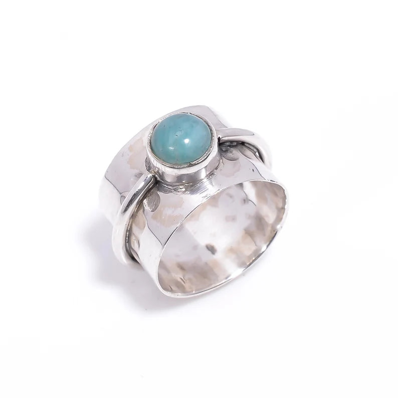 Amazonite Handcrafted Statement Band Natural Gemstone Ring