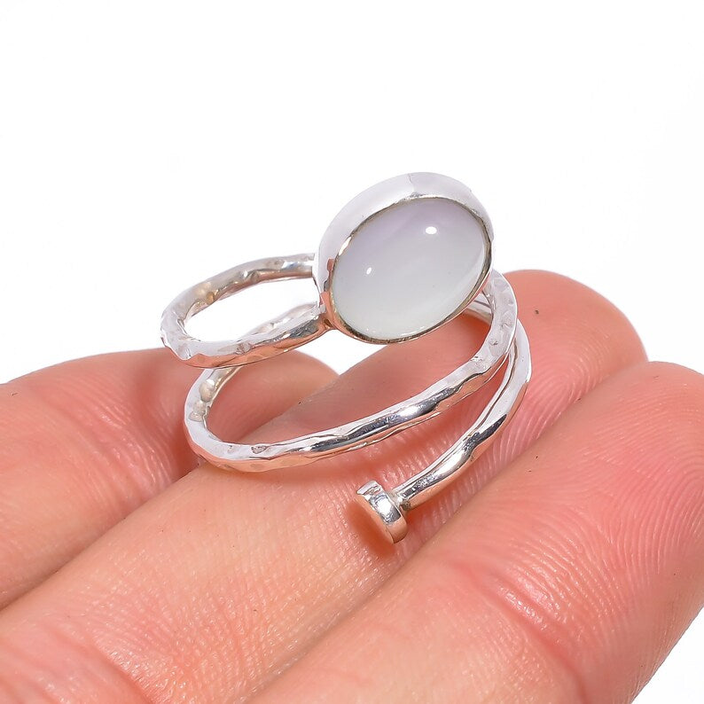Natural Rainbow Moonstone Handcrafted Adjustable Ring