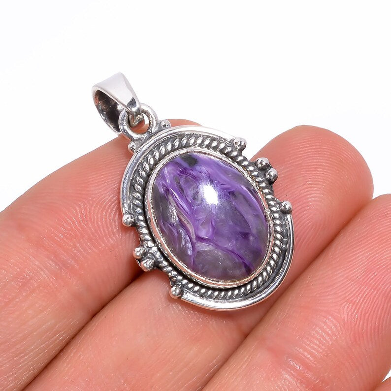 Charoite Gemstone 925 Sterling Silver Handcrafted Pendant