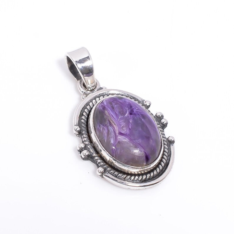 Charoite Gemstone 925 Sterling Silver Handcrafted Pendant
