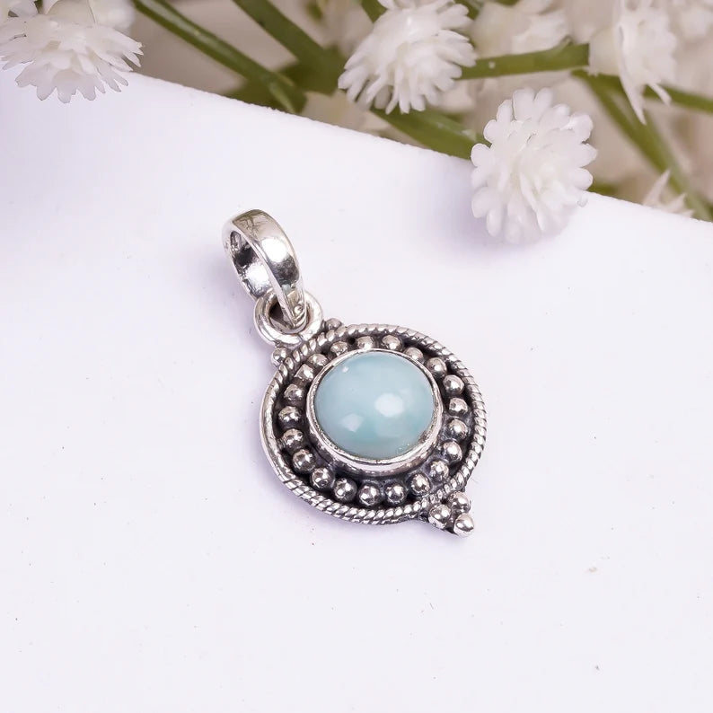 Larimar Gemstone 925 Sterling Silver Handcrafted Pendant