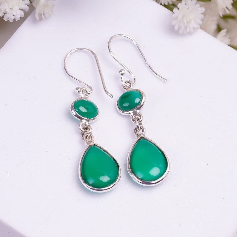 Green Onyx Gemstone Handcrafted Drop Earrings