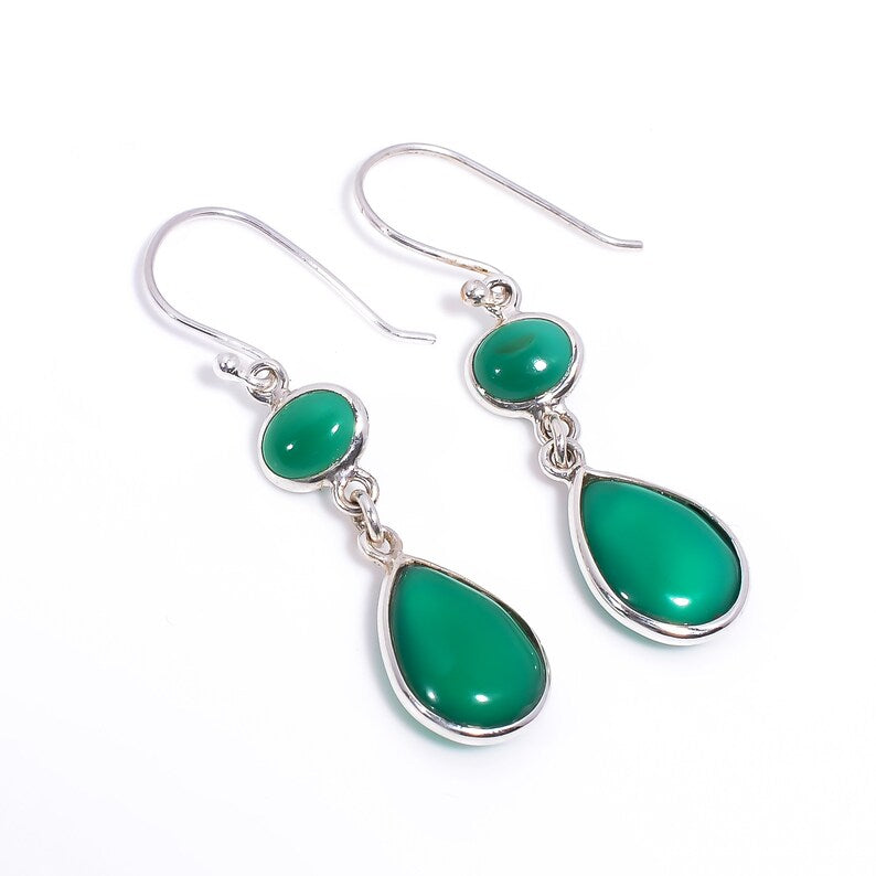Green Onyx Gemstone Handcrafted Drop Earrings