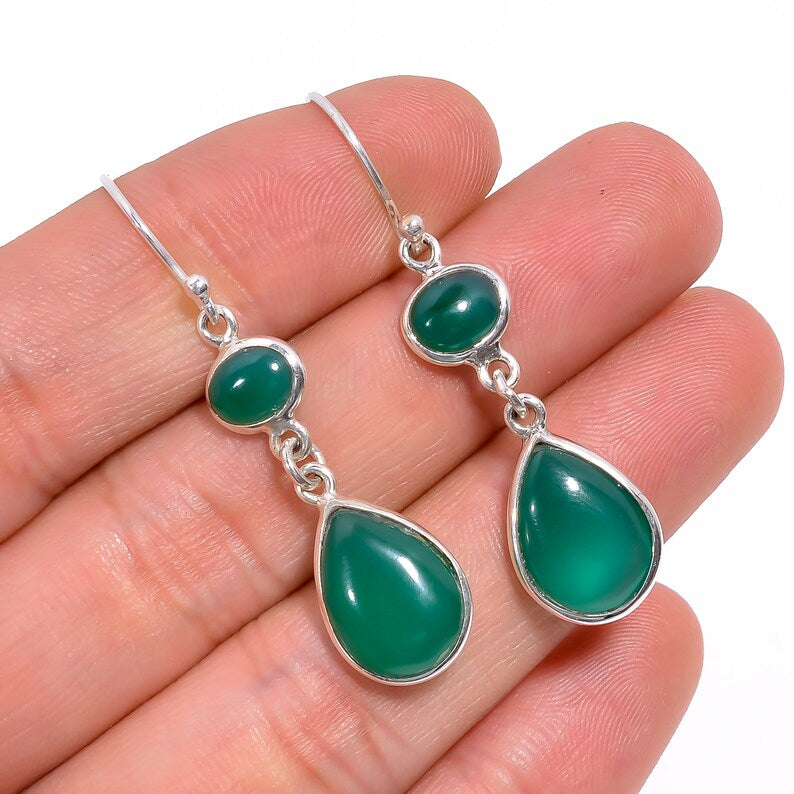 Green Onyx Gemstone Handcrafted Drop Earrings