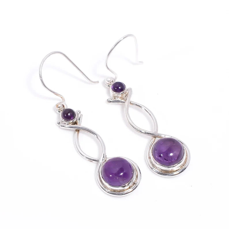 Natural Amethyst Gemstone Drop Handcrafted Earrings
