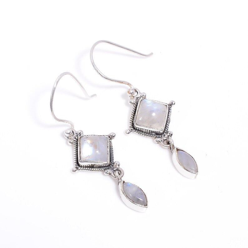 Rainbow Moonstone Handcrafted Drop Gemstone Earrings