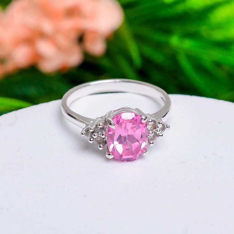Pink Cubic Zirconia Handcrafted Birthstone Natural Gemstone Ring