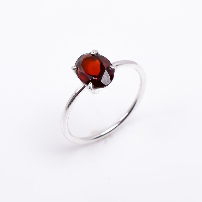 Garnet Minimalist Birthstone Handcrafted Natural Gemstone Ring