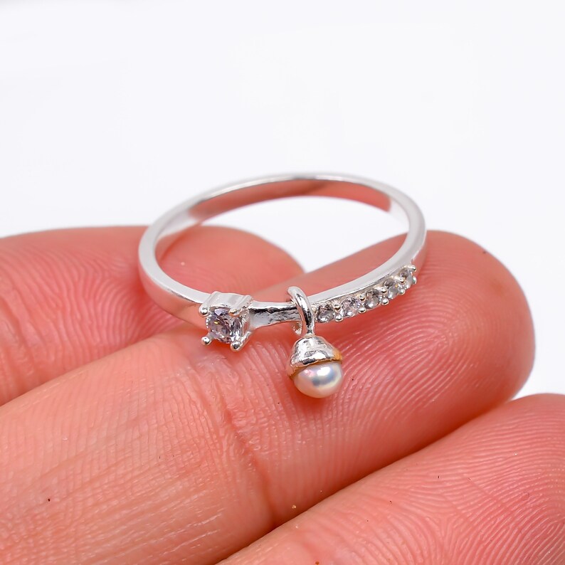 Pearl And Cubic Zirconia Handcrafted Gemstone Statement Ring