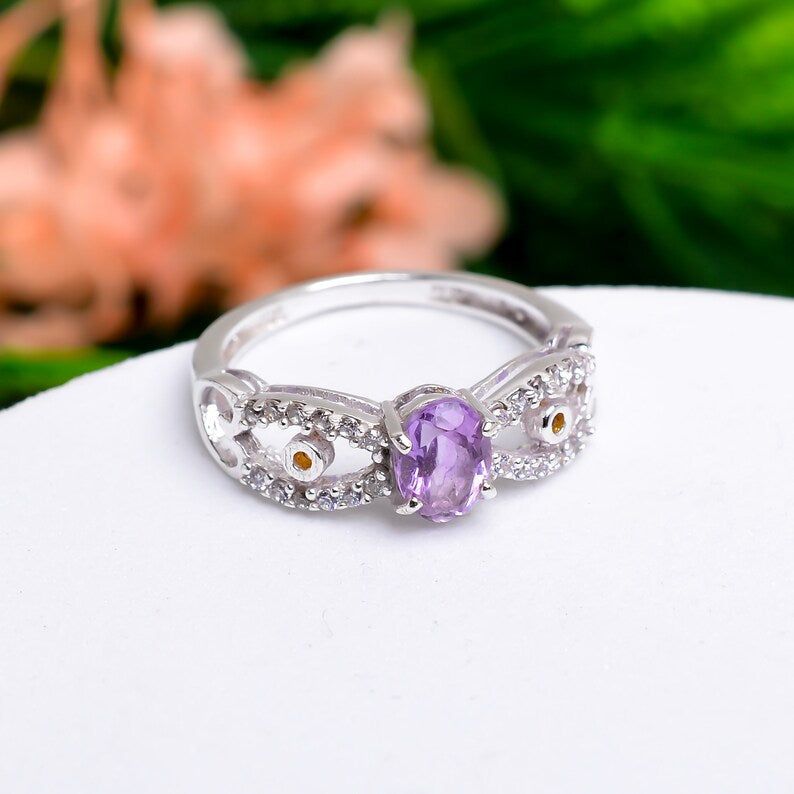 Amethyst Handcrafted Statement Natural Gemstone Ring