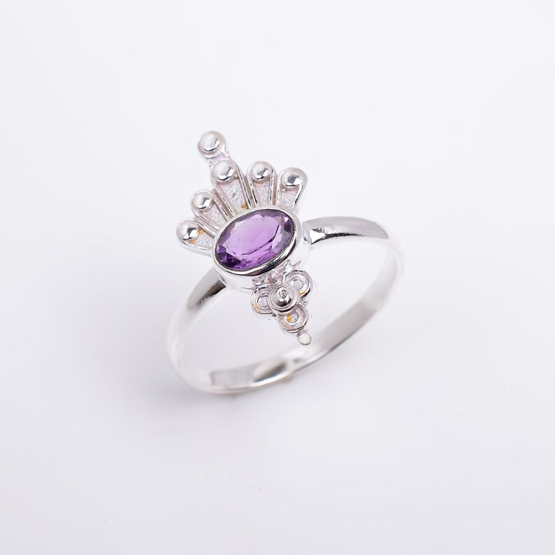 Amethyst Natural Gemstone Handcrafted Statement Ring