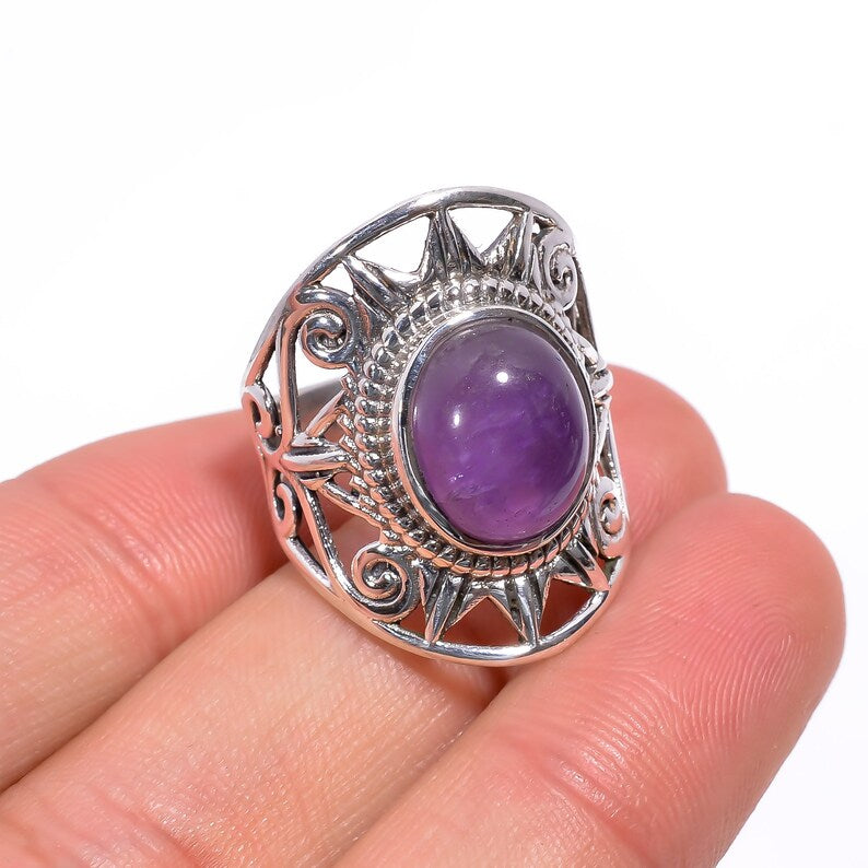 Amethyst Handcrafted Statement Natural Gemstone Ring