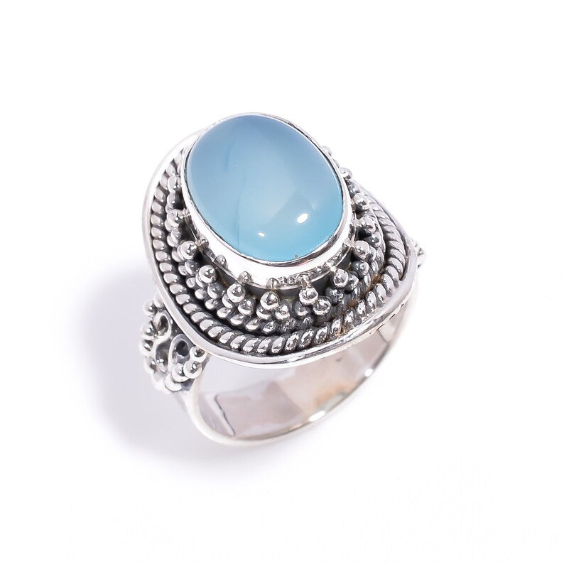 Chalcedony Natural Gemstone Dainty Handcrafted Ring