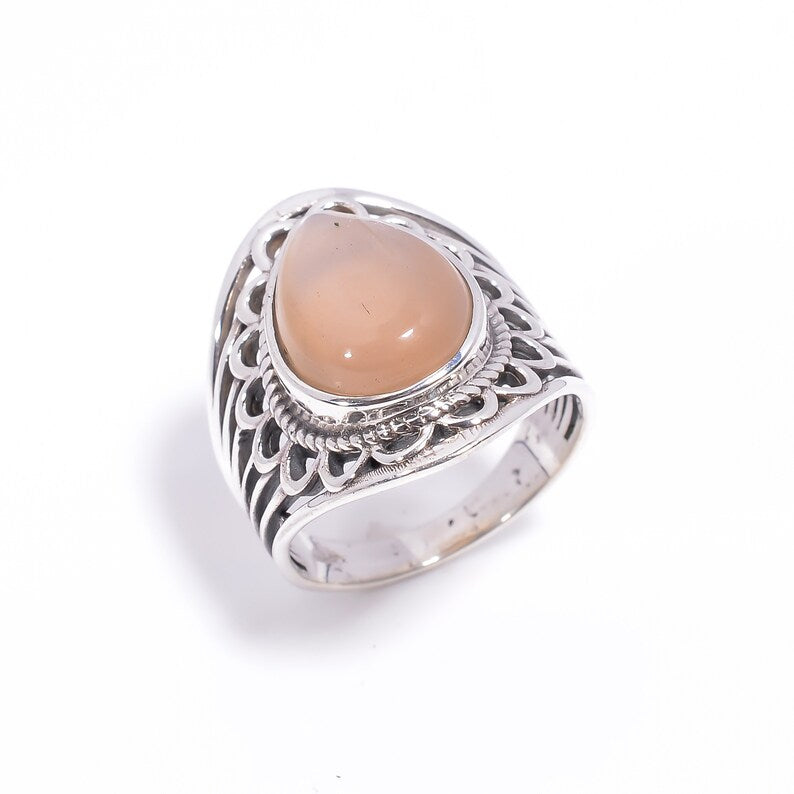 Orange Moonstone Handcrafted Natural Gemstone Signet Ring