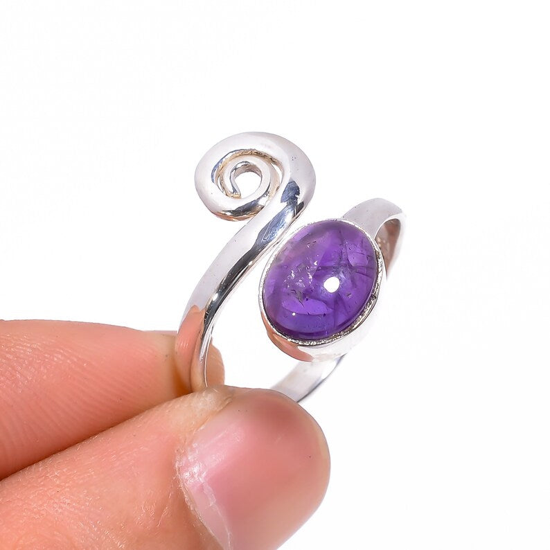 Amethyst Natural Gemstone Adjustable Handcrafted Ring