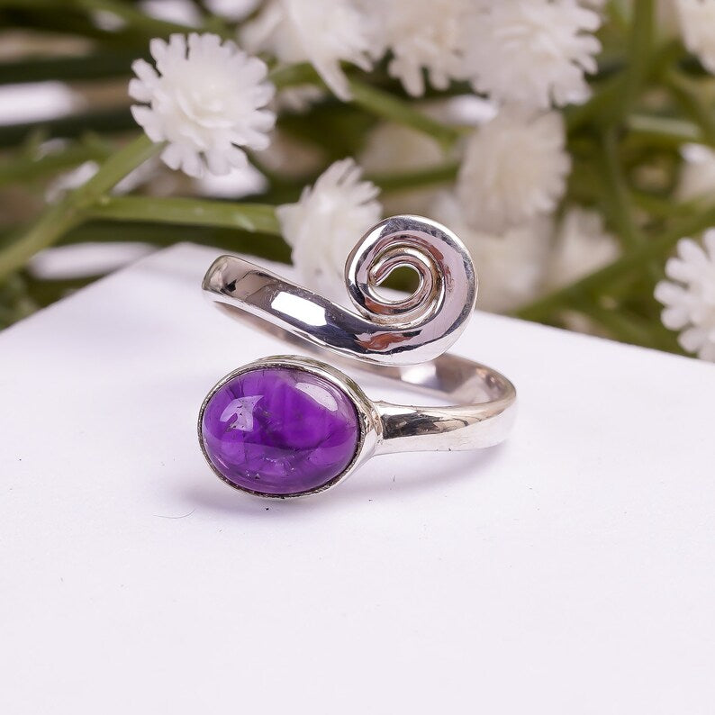 Amethyst Natural Gemstone Adjustable Handcrafted Ring
