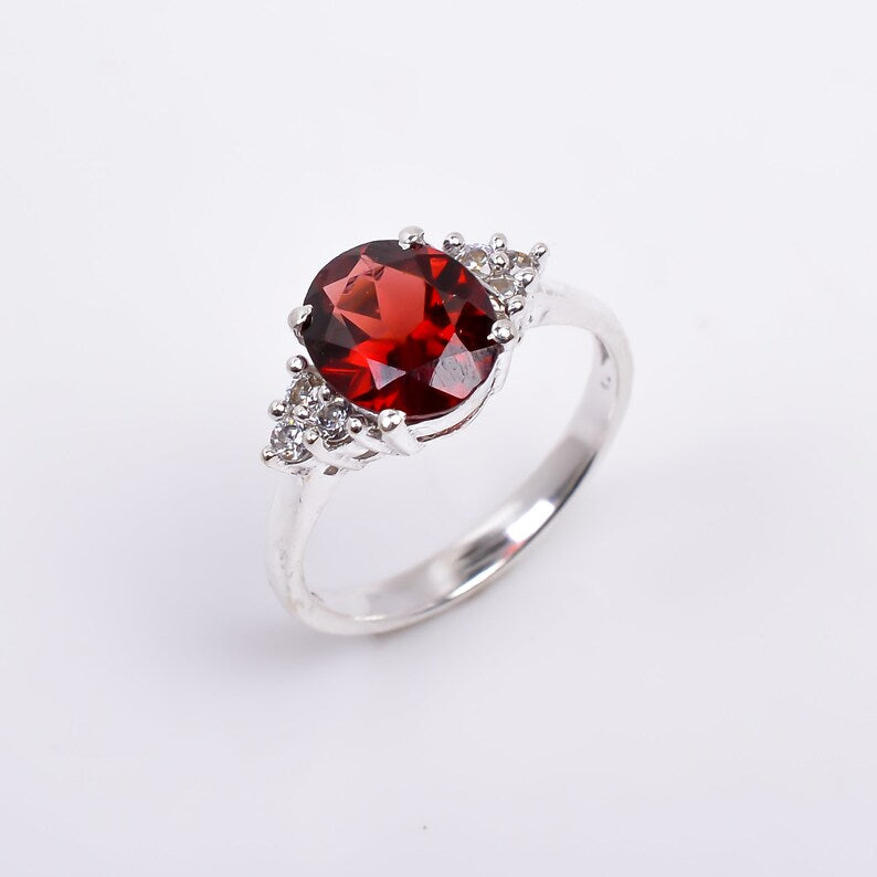 Natural Garnet Gemstone Handcrafted Statement Ring
