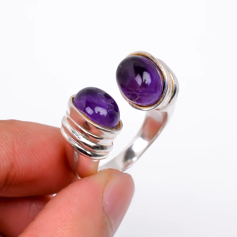 Natural Amethyst Gemstone Handcrafted Statement Ring