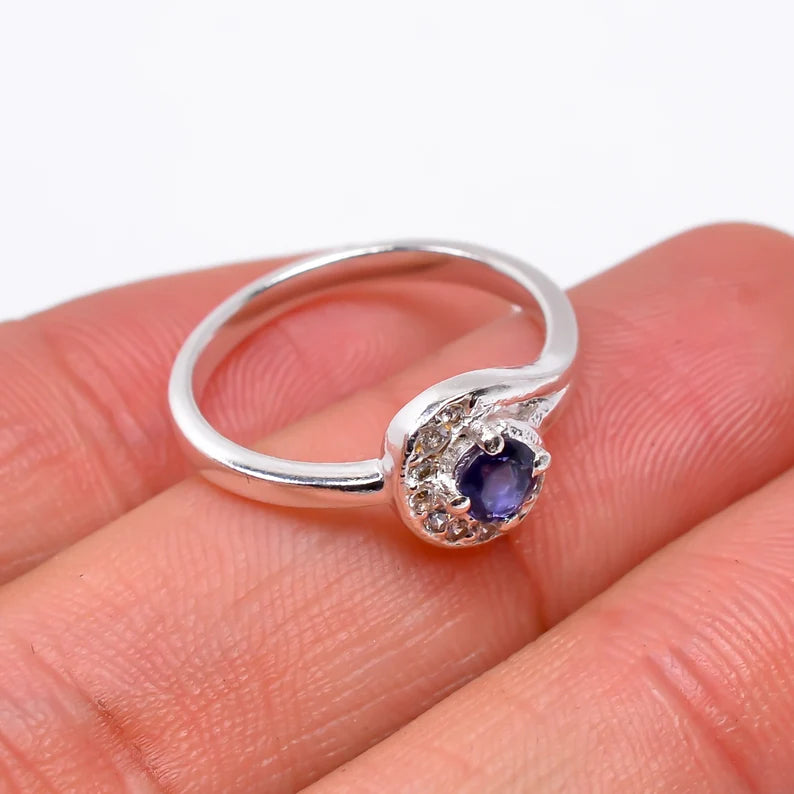 Iolite Natural Gemstone Minimalist Handcrafted Statement Ring
