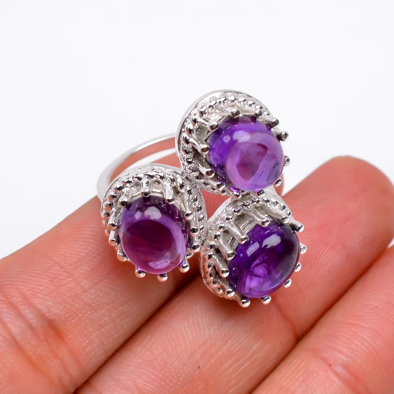 Amethyst Handcrafted Natural Gemstone Statement Ring