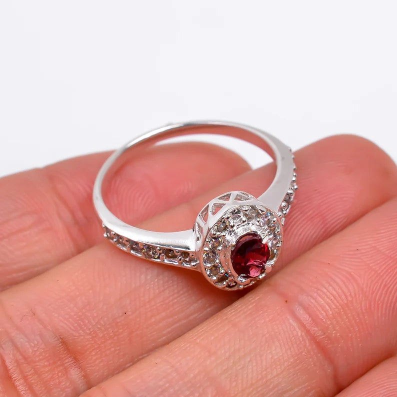 Natural Garnet Gemstone Handcrafted Statement Birthstone Ring