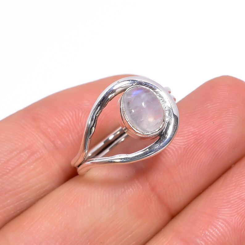 Rainbow Moonstone Gemstone Statement Handcrafted Ring