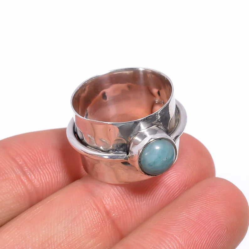 Amazonite Handcrafted Statement Band Natural Gemstone Ring