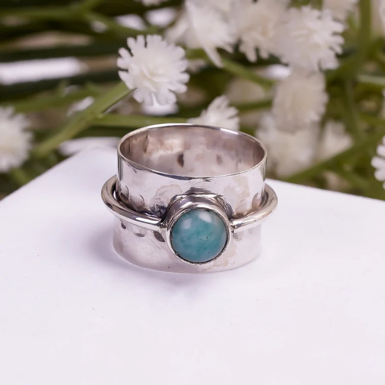 Amazonite Handcrafted Statement Band Natural Gemstone Ring