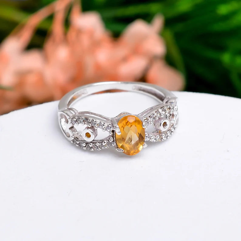 Natural Citrine Gemstone Handcrafted Birthstone Ring