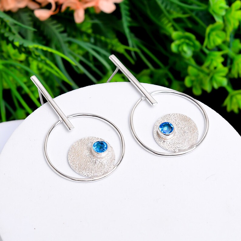 Blue Topaz Gemstone Handcrafted Stud Minimalist Earrings