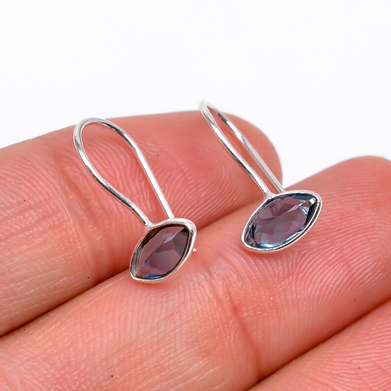 Iolite Gemstone Handcrafted Drop Minimalist Earrings