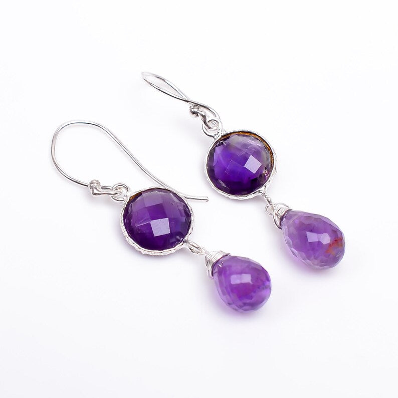 Amethyst Gemstone Handcrafted Drop Earrings