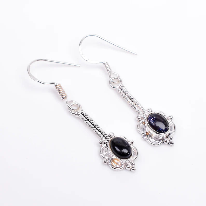 Black Sunstone Handcrafted Gemstone Dangle Earrings