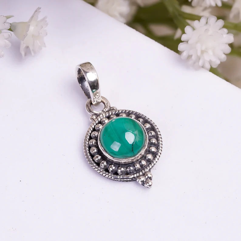 Green Onyx 925 Sterling Silver Handcrafted Pendant
