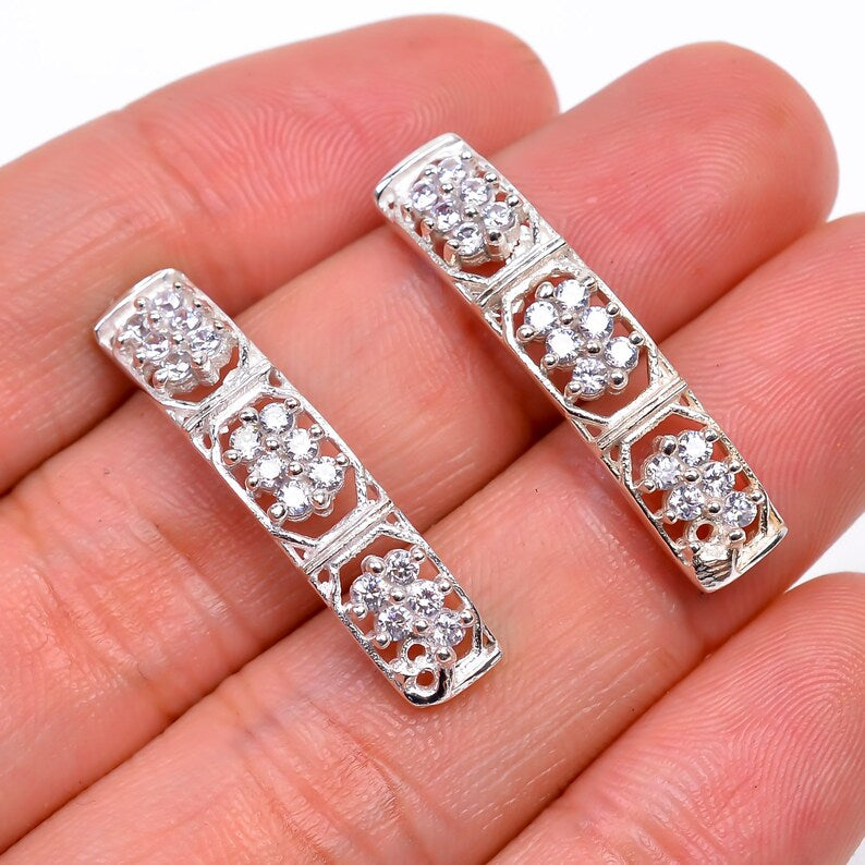 Cubic Zirconia Handcrafted Stud Gemstone Minimalist Earrings